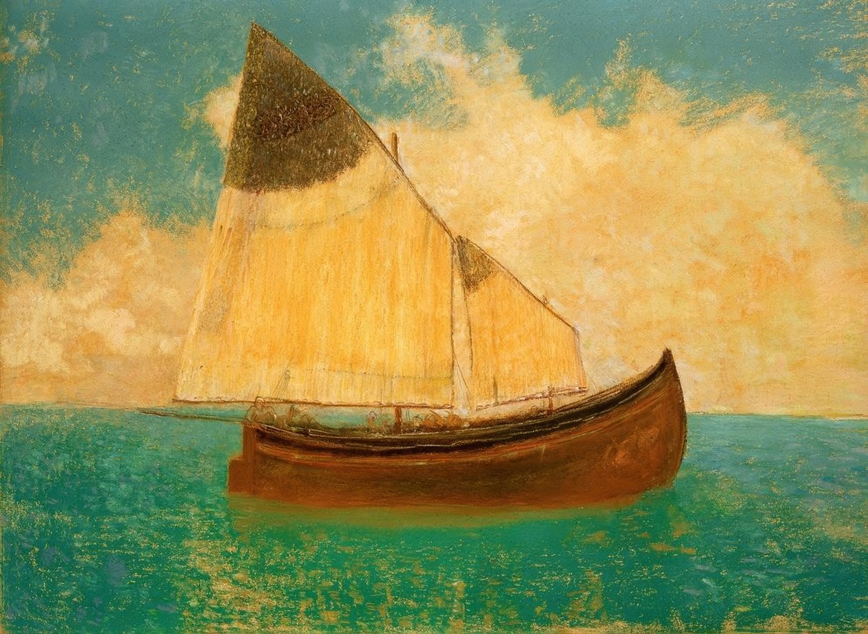 A la dérive (La barque aux voiles jaunes) tekijältä Odilon Redon