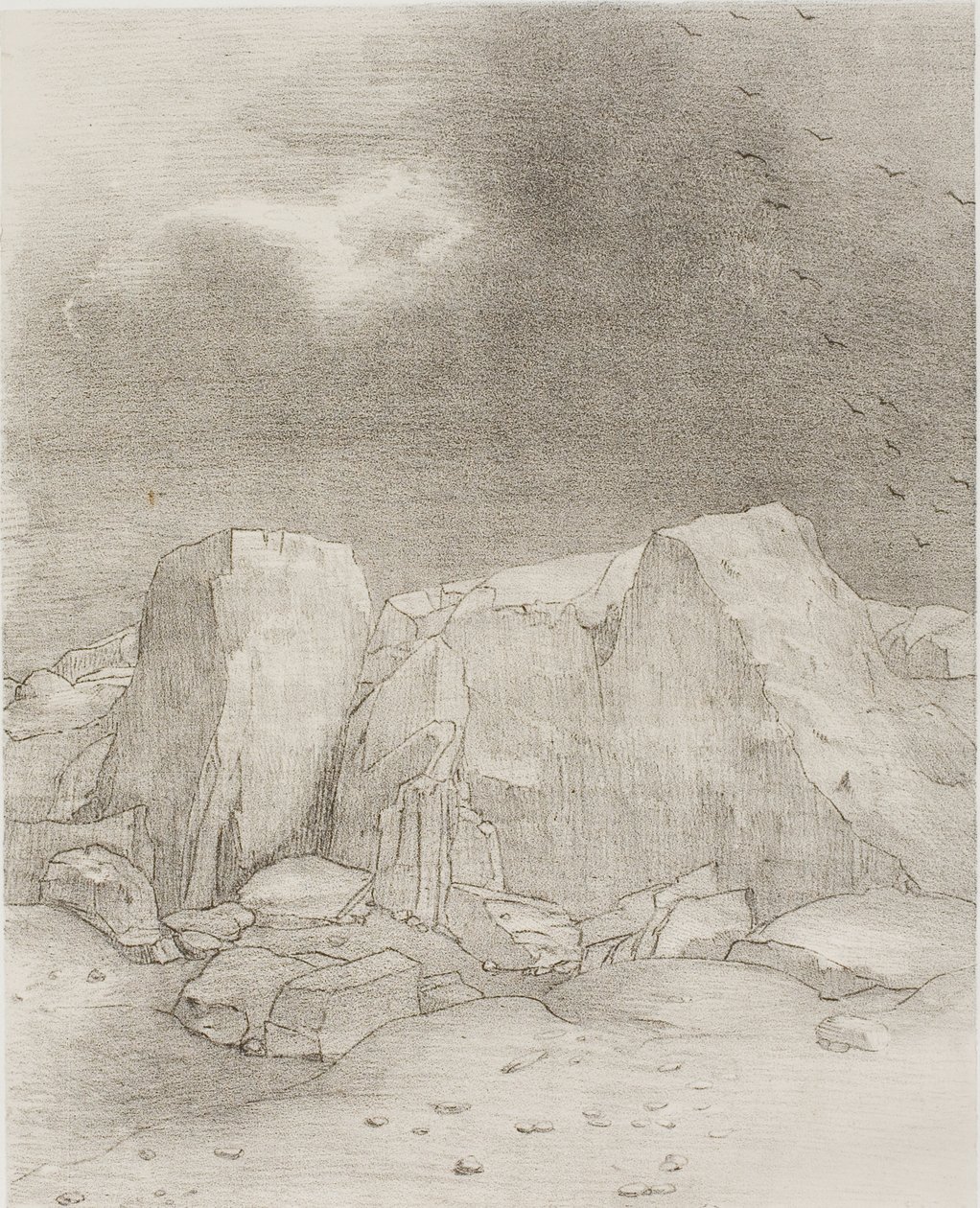 Ja Hän havaitsee kuivan, kumpuileman tasangon, levy 7/24 tekijältä Odilon Redon