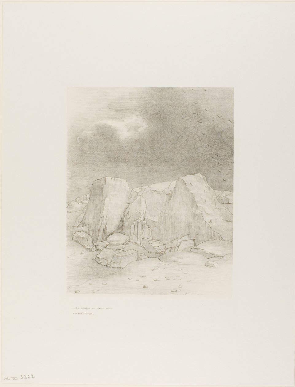Ja Hän havaitsee kuivan, kumpuileman tasangon, levy 7/24 tekijältä Odilon Redon