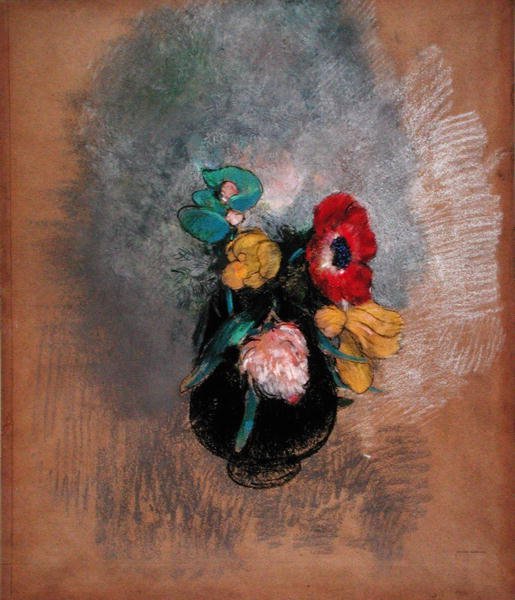 Anemones ja tulppaanit (pastelli paperille) tekijältä Odilon Redon