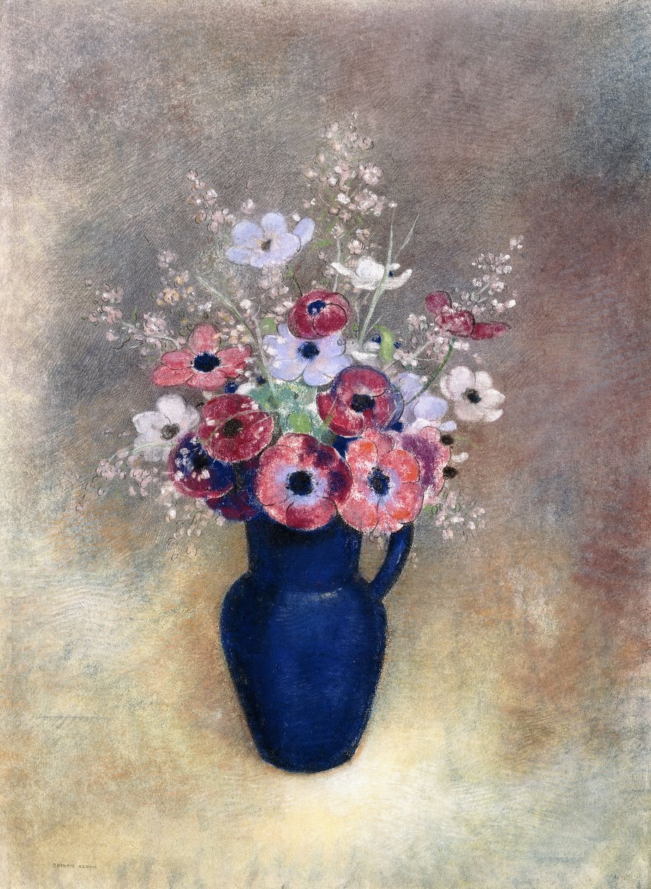 Anemoneja kannussa, 1910-15 tekijältä Odilon Redon