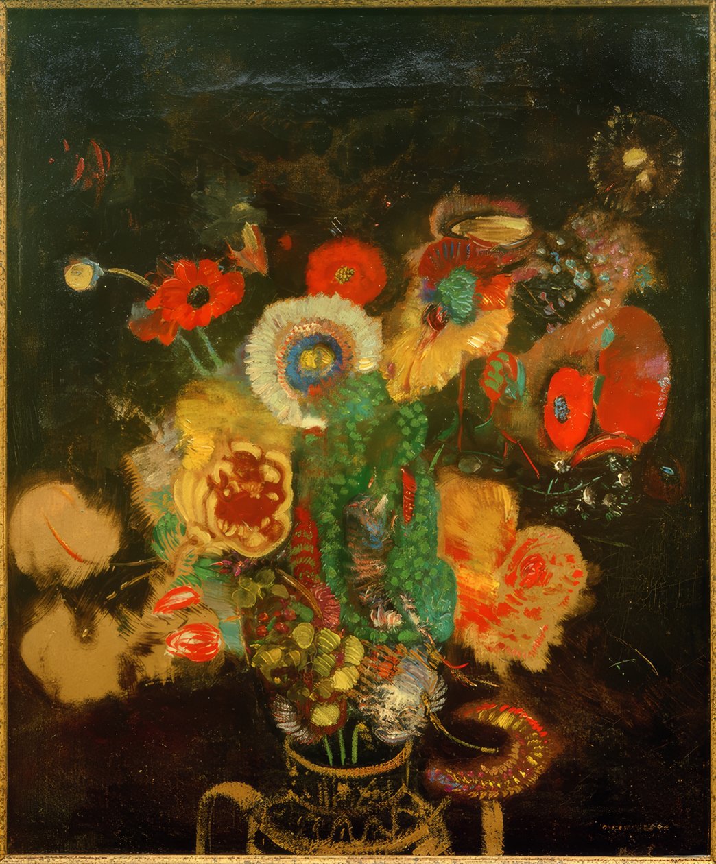 Blumenstrauß vor schwarzem Hintergrund tekijältä Odilon Redon
