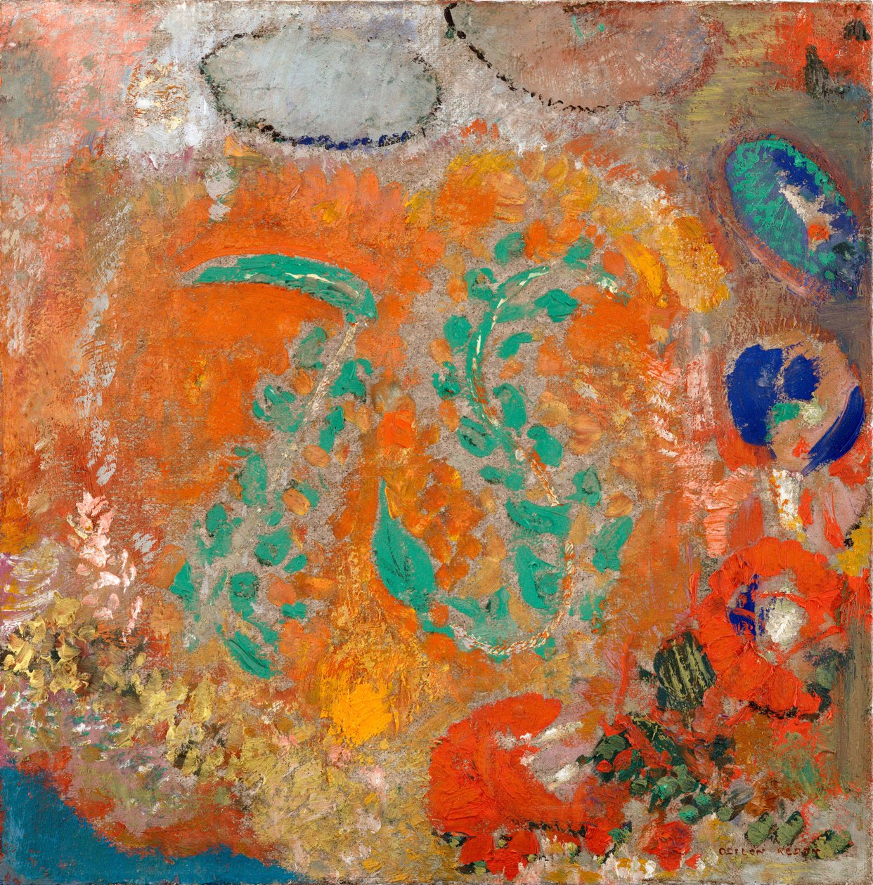 Sävellys. Kukat ilman maljakkoa. Odilon Redonin (1840-1916) maalaus, öljy kankaalle, noin 1905. Ranskalainen taide, 1900-luku, symboliikka, nabis. Museum of Modern Art, New York (USA). tekijältä Odilon Redon
