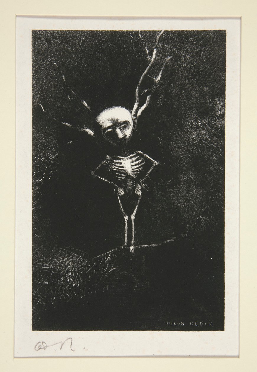 Dans le d?dale des branches la bl?me figure apparaissait (Osten sokkelossa kalpea hahmo ilmestyi), sarjasta Le jur? (Valomies) tekijältä Odilon Redon
