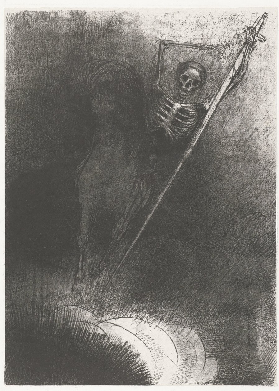 De Dood te paard ...ja sitä, joka kiipesi sen päälle, kutsuttiin Kuolemaks (otsikko esineessä) Apocalypse of Saint John (sarjan nimi) Openbaring van Johannes (sarjan nimi) tekijältä Odilon Redon