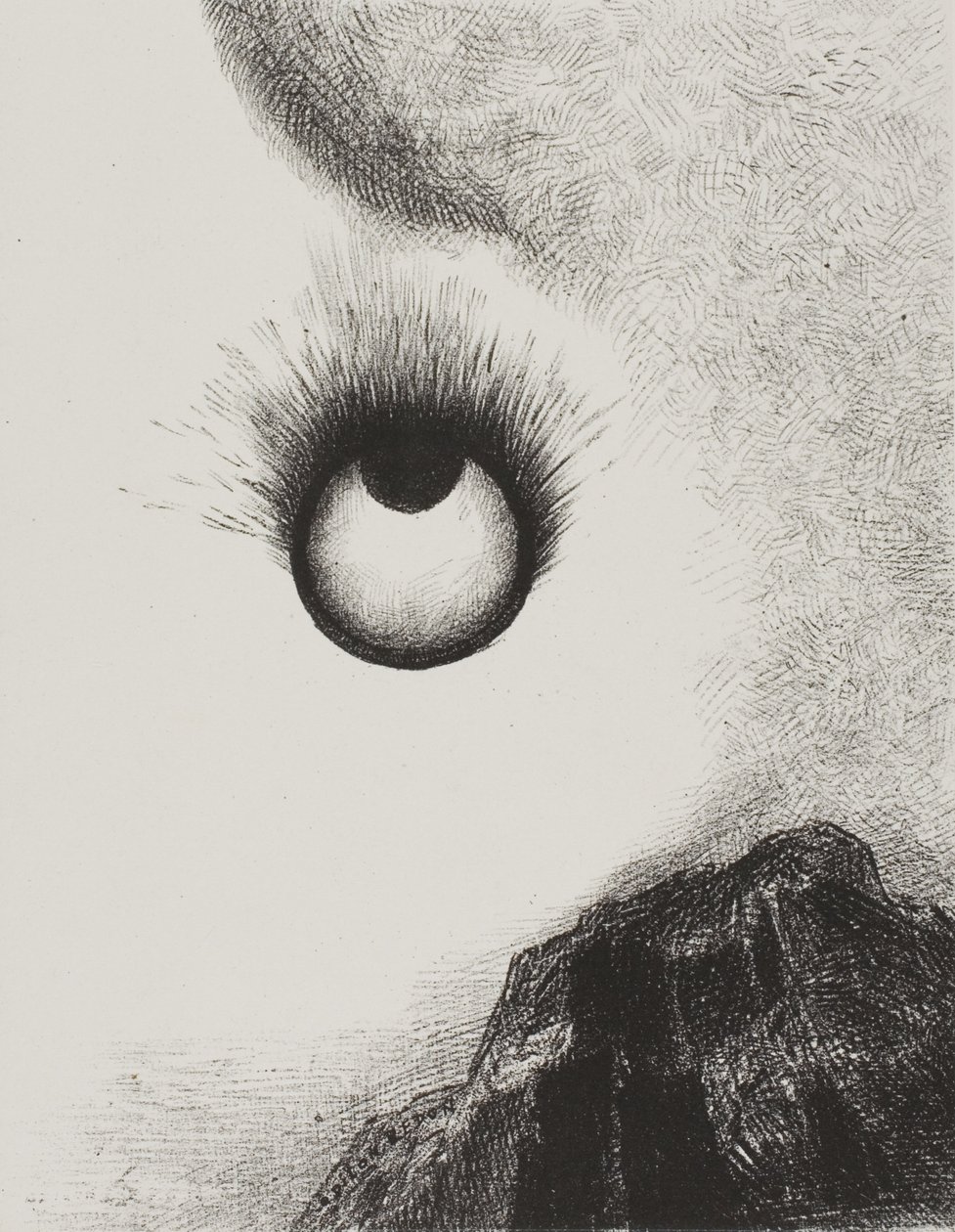 Kaikkialla silmämunat liekeissä, levy 9 julkaisusta The Temptation of Saint Anthony (1. sarja) tekijältä Odilon Redon