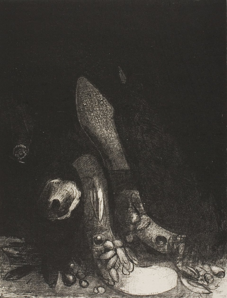 Kukat putoavat ja Pythonin pää ilmestyy, levy 5/24 tekijältä Odilon Redon