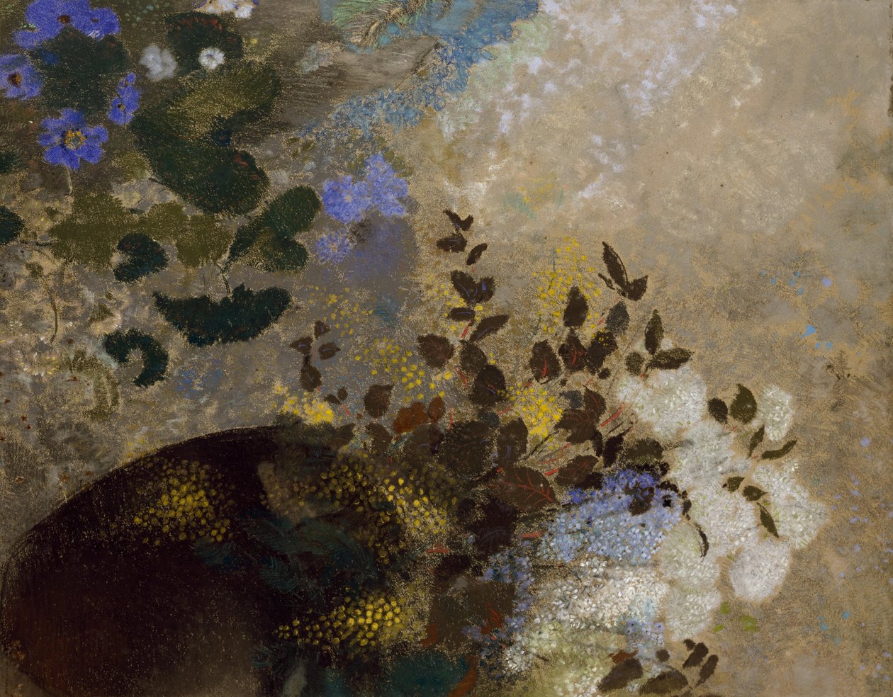 Kukat mustassa maljakossa, n. 1909-1910 tekijältä Odilon Redon