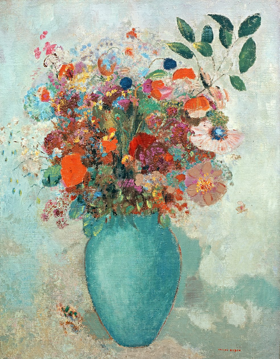 Kukat turkoosissa maljakossa, n. 1912 tekijältä Odilon Redon
