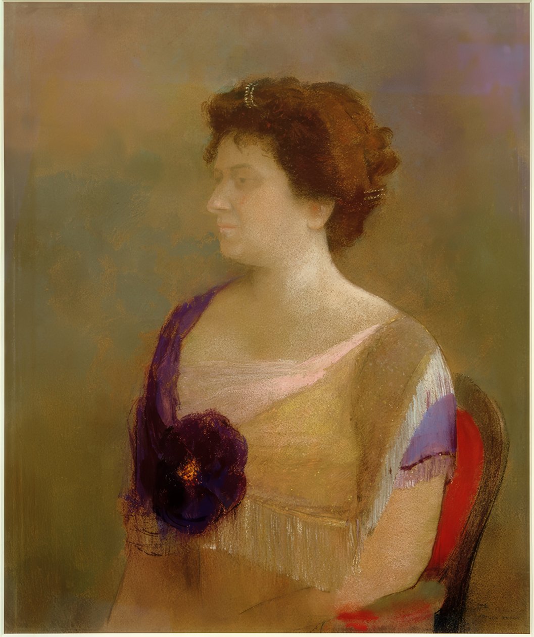Frau mit Blume am Mieder tekijältä Odilon Redon