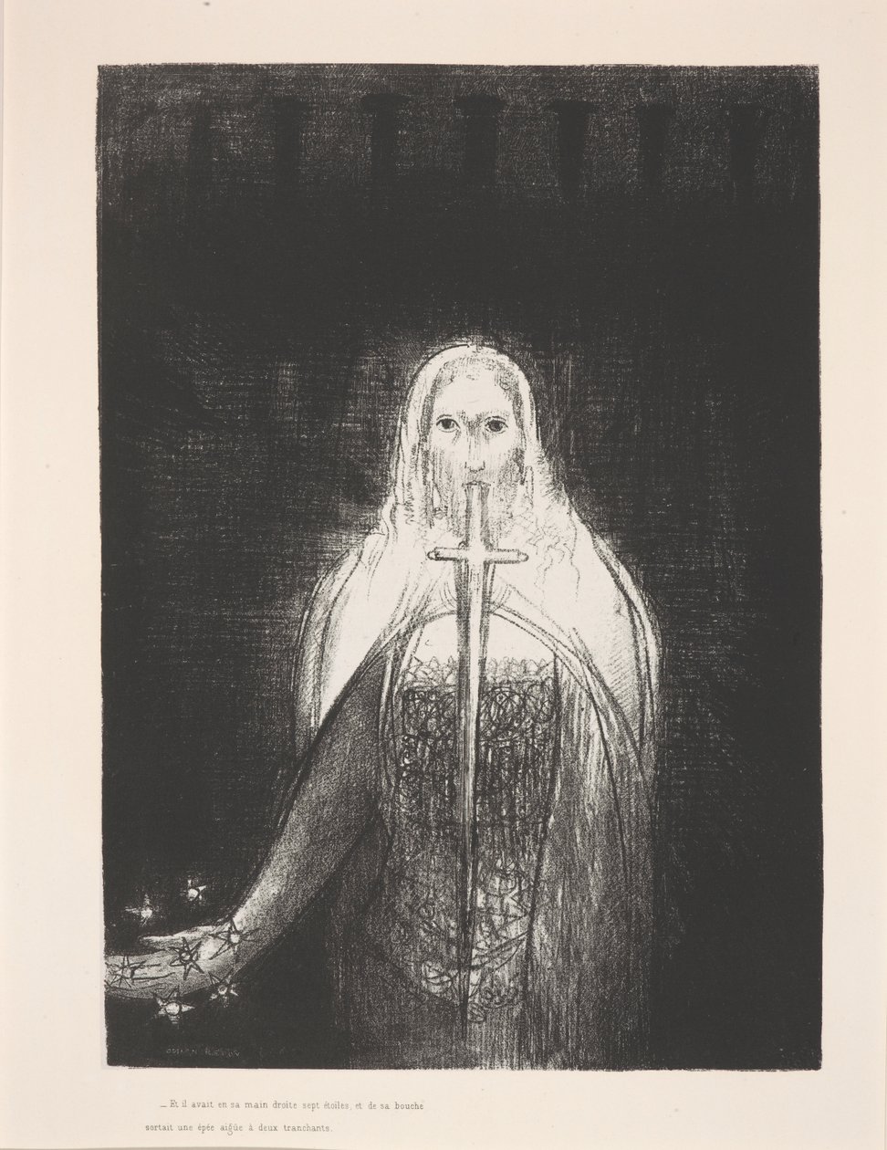 "Hän piti seitsemää tähteä oikeassa kädessään...", kuvitus sarjasta "Apocalypse de Saint-Jean" tekijältä Odilon Redon