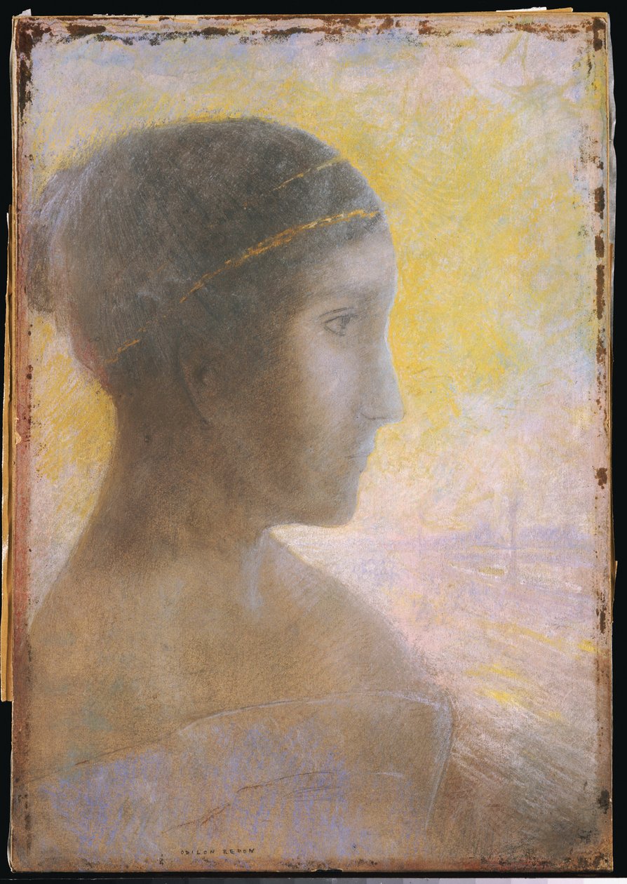 Nuoren naisen profiilipäällikkö, n. 1895 tekijältä Odilon Redon