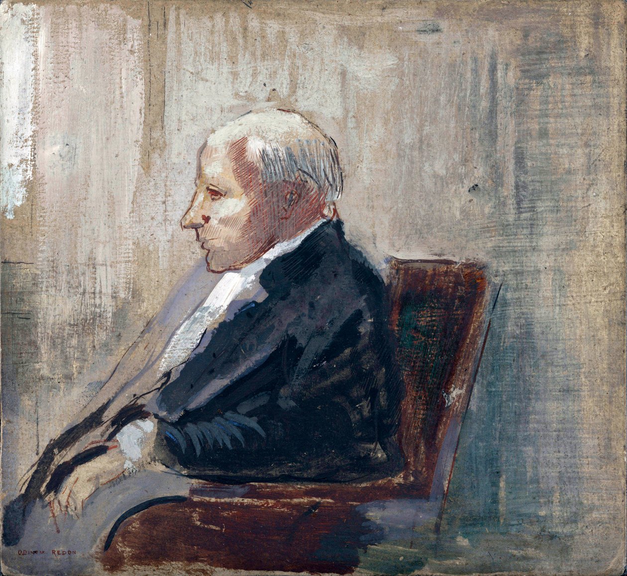 Istuva mies - Odilon Redonin (1840-1916) maalaus, öljy pahville (21,9x23,5 cm), noin 1910 - MOMA (Modernin taiteen museo), New York (USA) tekijältä Odilon Redon