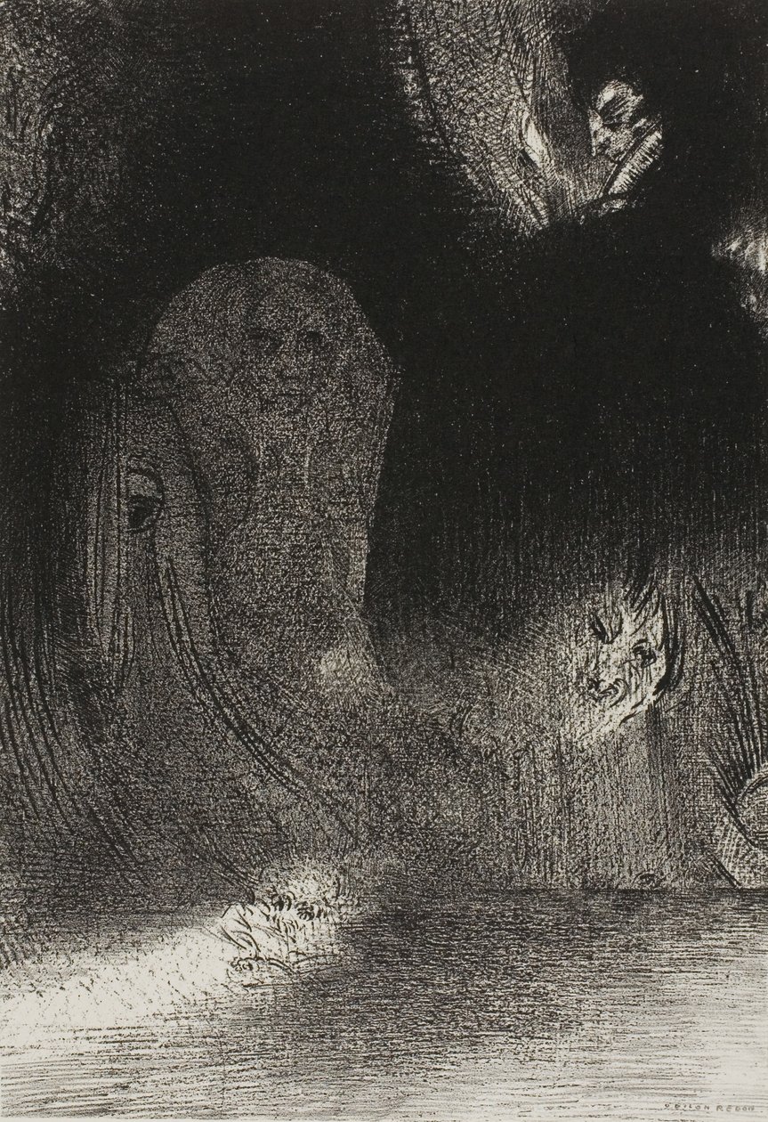 Olen joskus nähnyt taivaalla sen, mikä näytti olevan kuin henkien muotoja, levy 21/24 tekijältä Odilon Redon