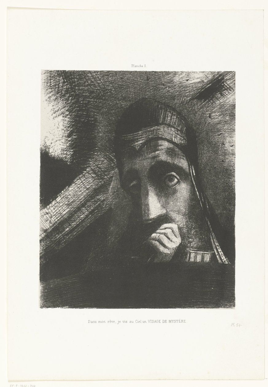 Näin unessani salaperäiset kasvot taivaalla Dans mon rêve, je vis au Ciel un VISAGE DE MYSTÈRE (otsikko esineessä) tekijältä Odilon Redon