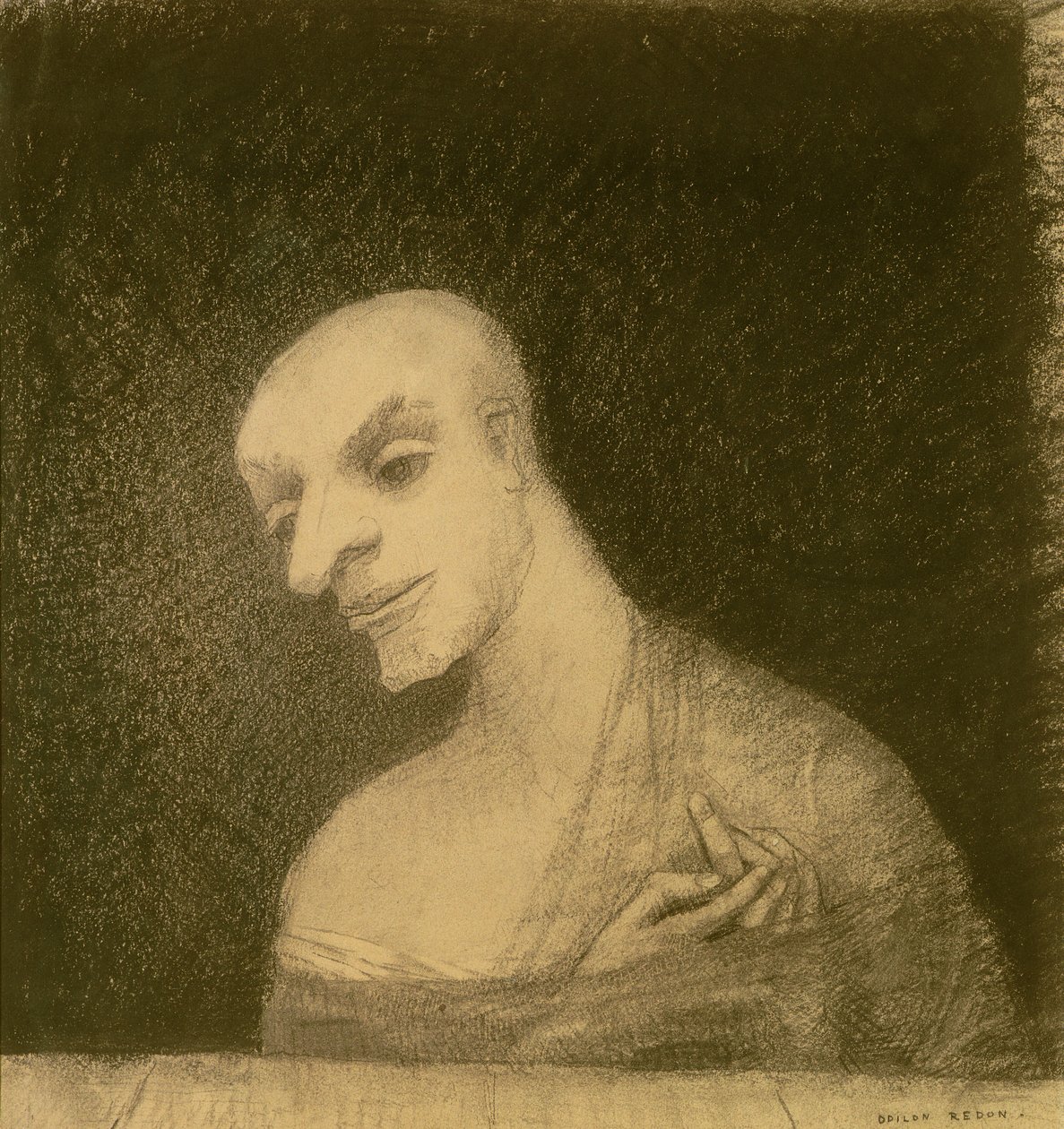 Kuvitteellinen hahmo, noin 1881 (liitu ja hiili paperille). tekijältä Odilon Redon