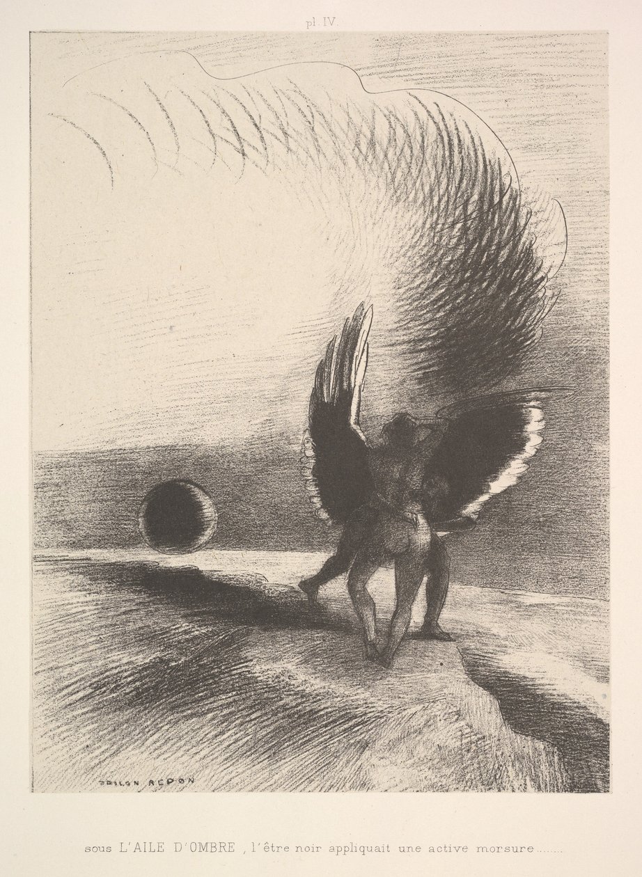 Siiven varjossa musta olento puri, 1891. tekijältä Odilon Redon