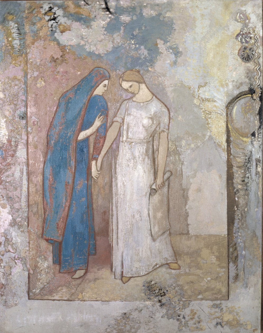 Initiaatio opiskeluun – kaksi nuorta naista, n. 1905 (öljy kankaalle) tekijältä Odilon Redon