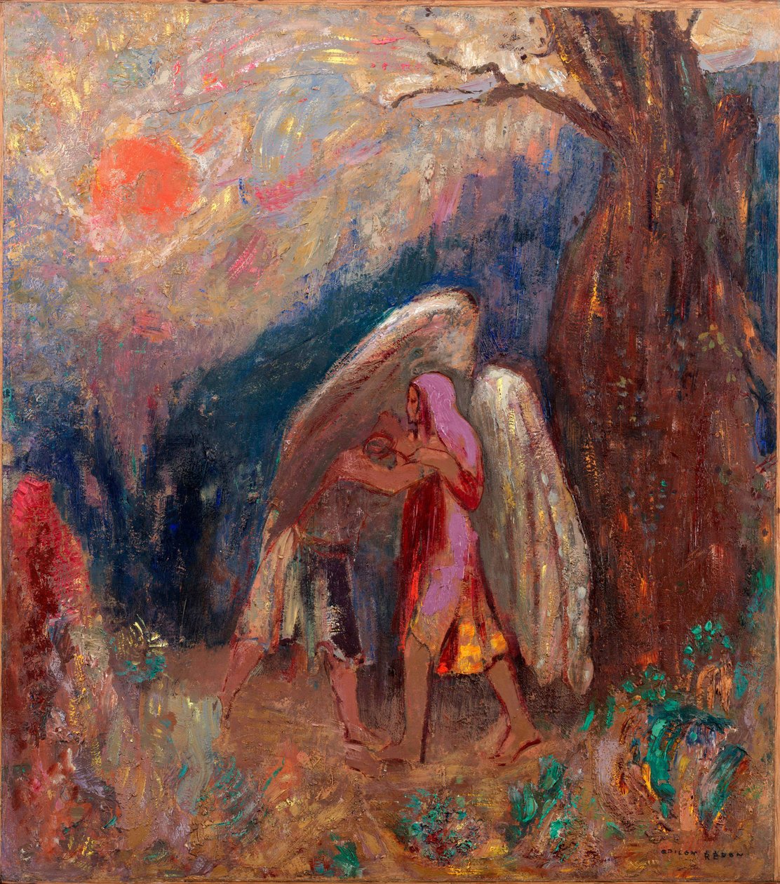 Jaakob ja enkeli. Odilon Redonin (1840-1916) maalaus, öljy kankaalle, noin 1907. Ranskalaista taidetta, 1900-luku, symboliikkaa. Museum of Modern Art, New York (USA). tekijältä Odilon Redon