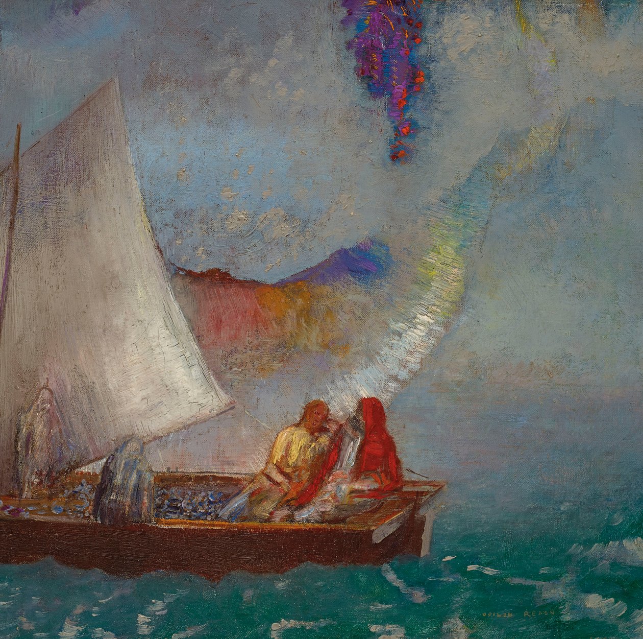 La Voile Grise, n. 1900-05 (öljy kankaalle) tekijältä Odilon Redon