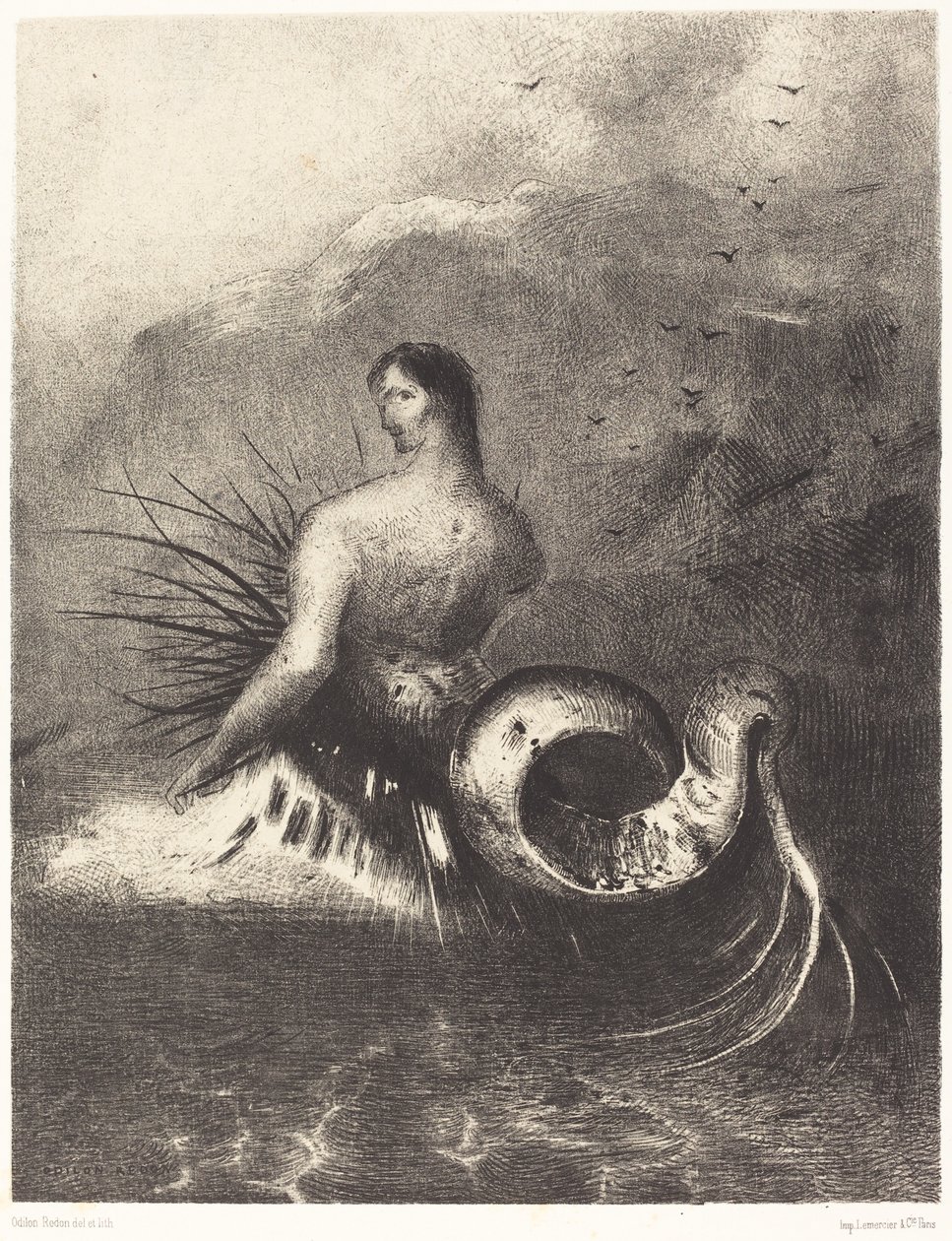 La sirene sortie des flots vetue de dardos (Sireeni väkäisiin pukeutunut, nousi aalloista tekijältä Odilon Redon