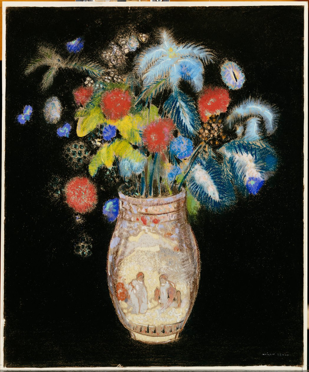 Suuri kukkakimppu mustalla taustalla, n. 1910 tekijältä Odilon Redon