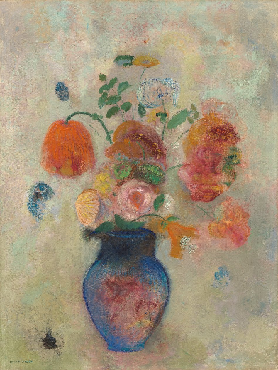 Suuri maljakko kukilla, n. 1912 (öljy kankaalle) tekijältä Odilon Redon