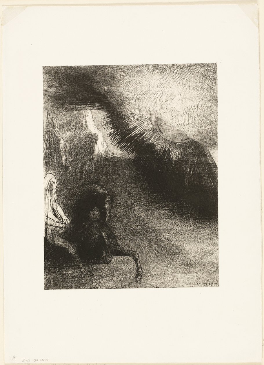 Alkuperäisen maailman pyhiinvaeltaja, levy 5/6 tekijältä Odilon Redon