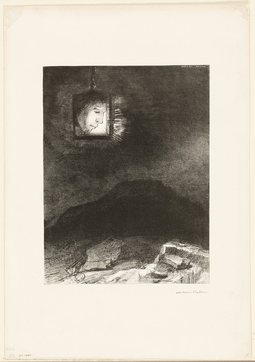 Precarious Glimmering, Infinitystä ripustettu pää, levy 3/6 tekijältä Odilon Redon
