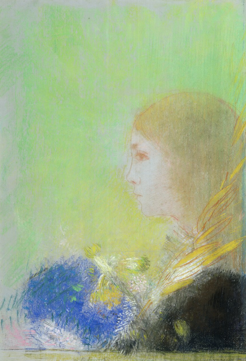 Nuoren tytön profiili (pastelli) tekijältä Odilon Redon