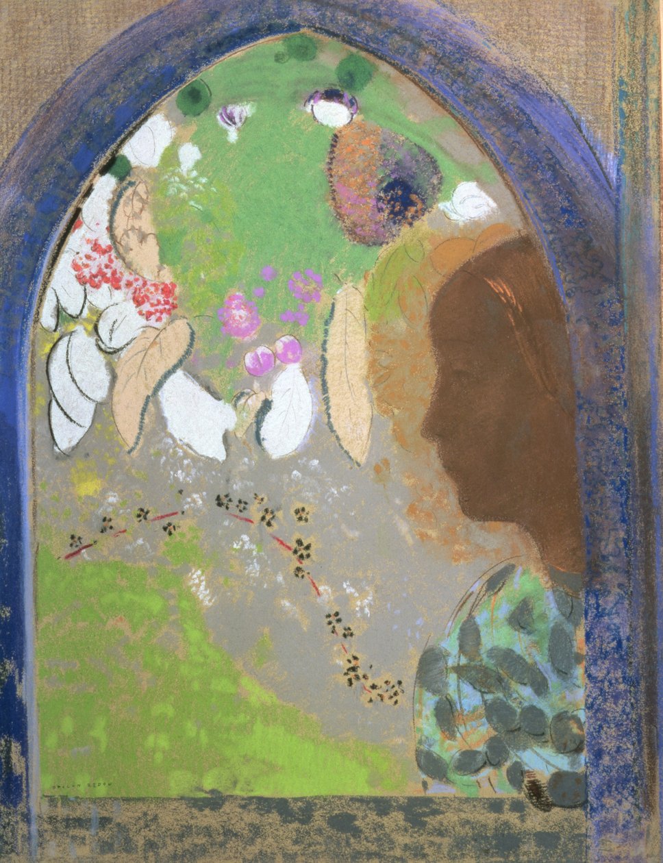 Naisen profiili ikkunassa, n. 1912 (pastelli kortilla) tekijältä Odilon Redon