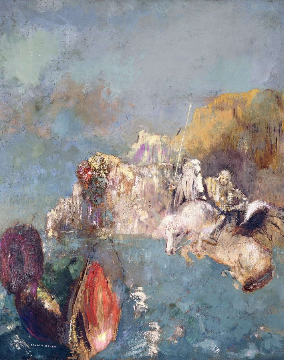Pyhä Yrjö ja lohikäärme, 1909-1910 tekijältä Odilon Redon