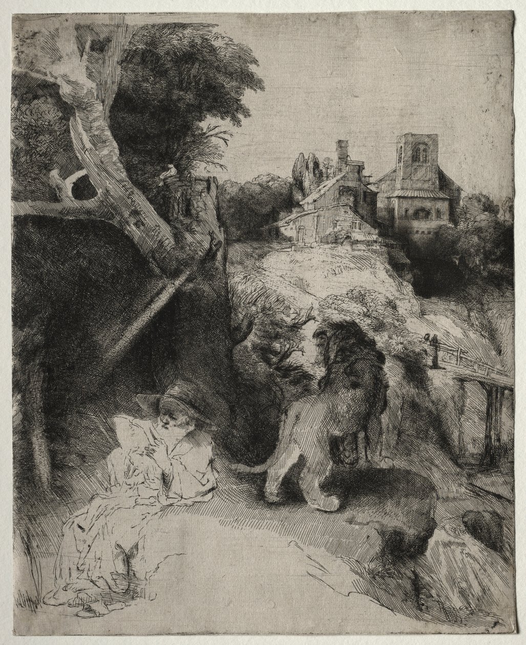 St. Jerome lukemassa italialaisessa maisemassa tekijältä Odilon Redon