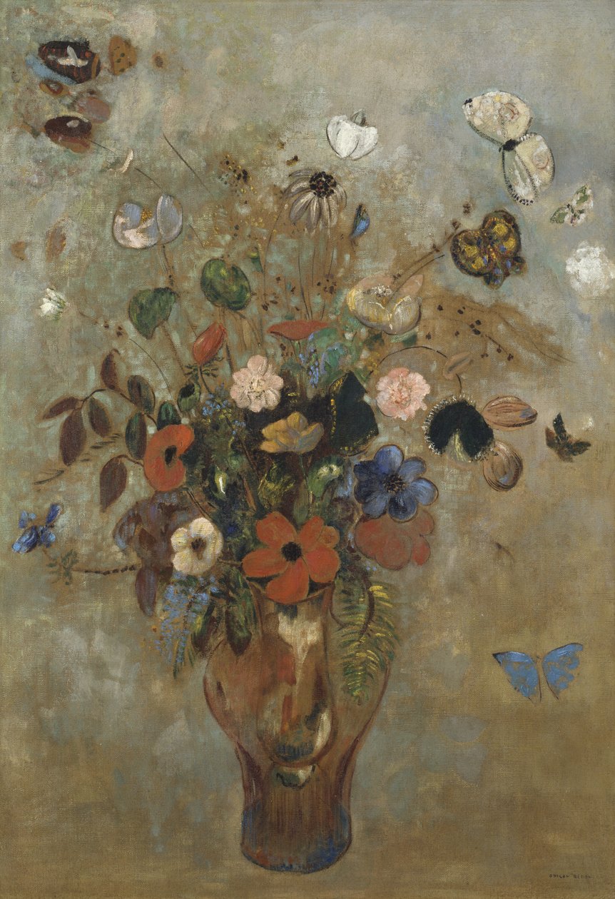 Asetelma kukkien kanssa, 1905 tekijältä Odilon Redon