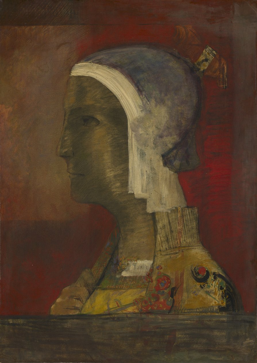 Symbolic Head, n. 1890 (öljy paperille kankaalle) tekijältä Odilon Redon