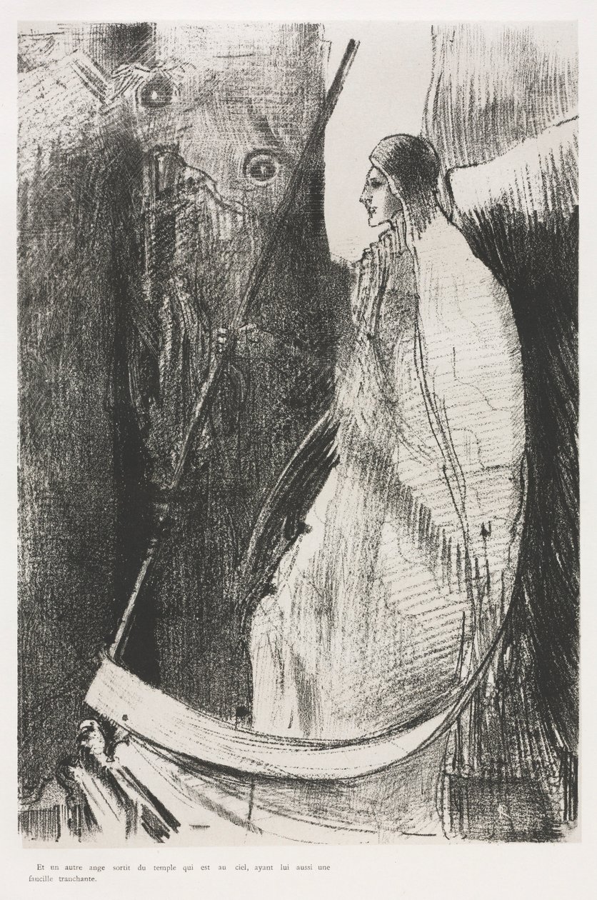 Pyhän Johanneksen Apokalypsi: Ja toinen enkeli tuli ulos temppelistä..., 1899. tekijältä Odilon Redon