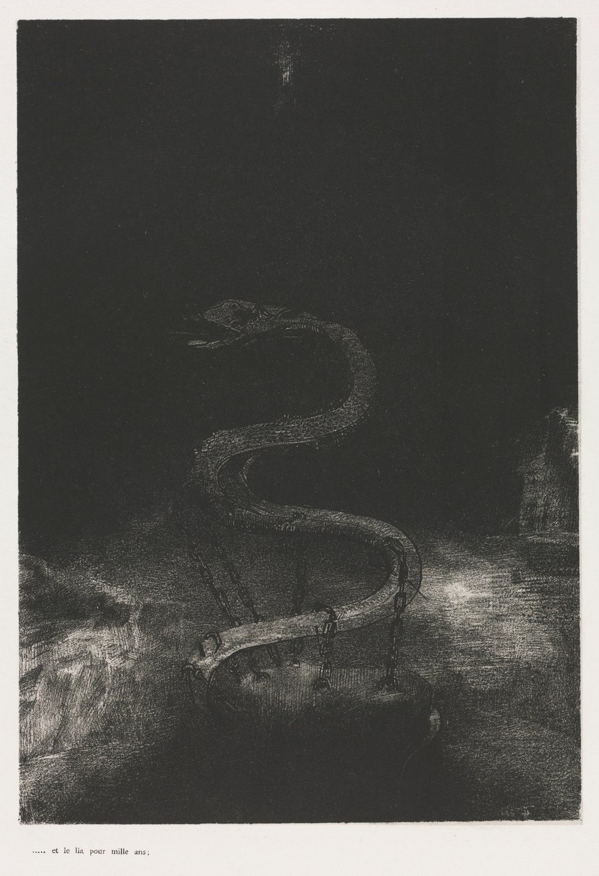 Pyhän Johanneksen Apokalypsi: Ja sitoi hänet tuhat vuotta, 1899. tekijältä Odilon Redon