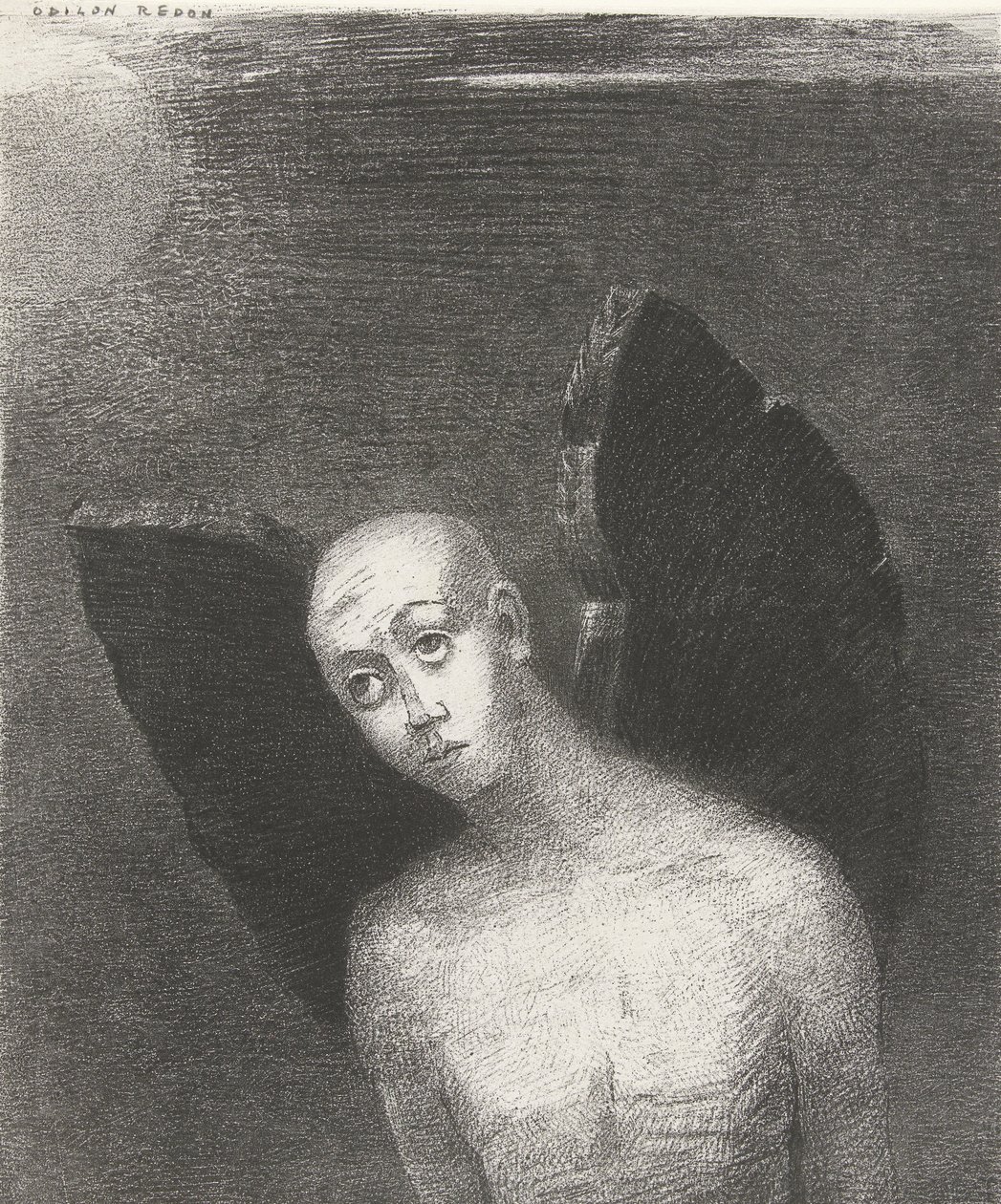 Langennut enkeli, 1886 (painettu) tekijältä Odilon Redon