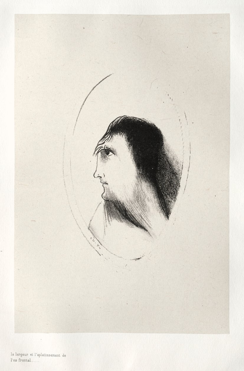 Kummitustalo: Frontaalisen [luun] leveys ja tasaisuus, 1896. tekijältä Odilon Redon