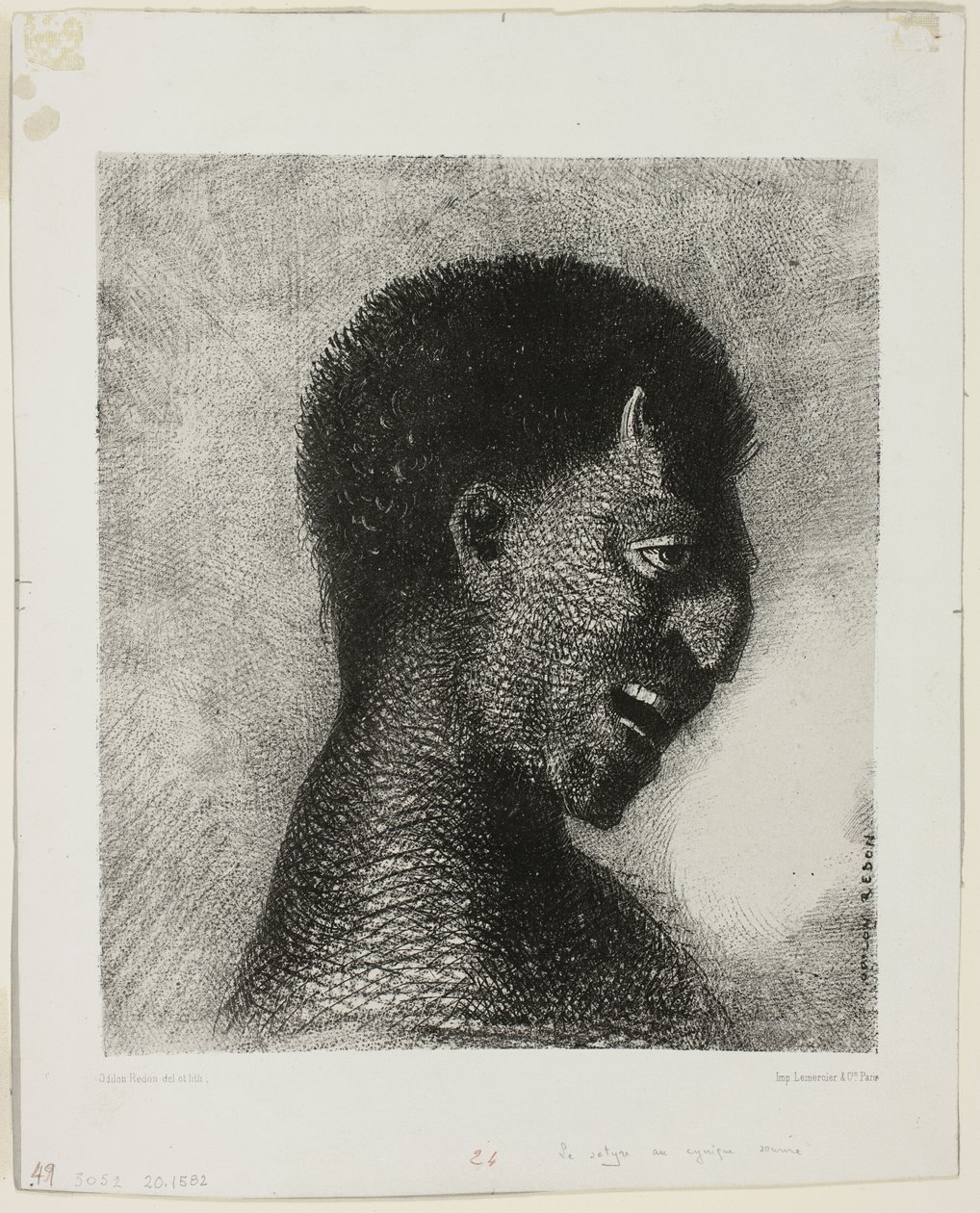 Satyr kyynisellä hymyllä, levy 5/8 Les Originesista tekijältä Odilon Redon