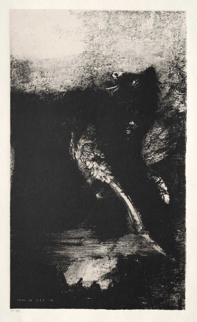 Pyhän Antoniuksen kiusaus Ensimmäinen sarja: Kimera vihreillä silmillä Turns, Bays, 1888. tekijältä Odilon Redon