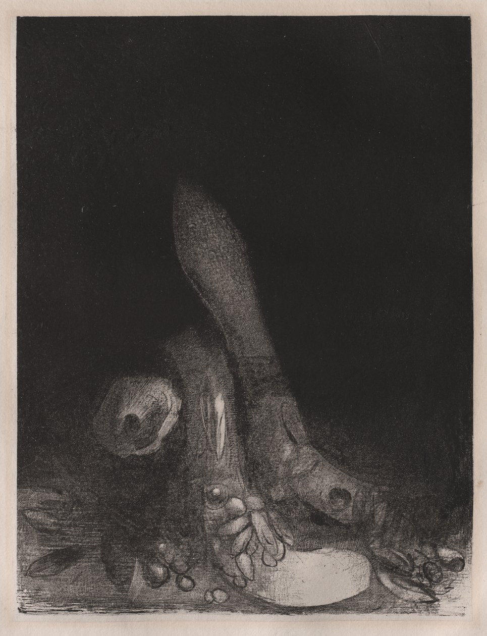 Pyhän Anthonyn kiusaus: Kukat putoavat ja Pythonin pää tulee näkyviin, 1896. tekijältä Odilon Redon