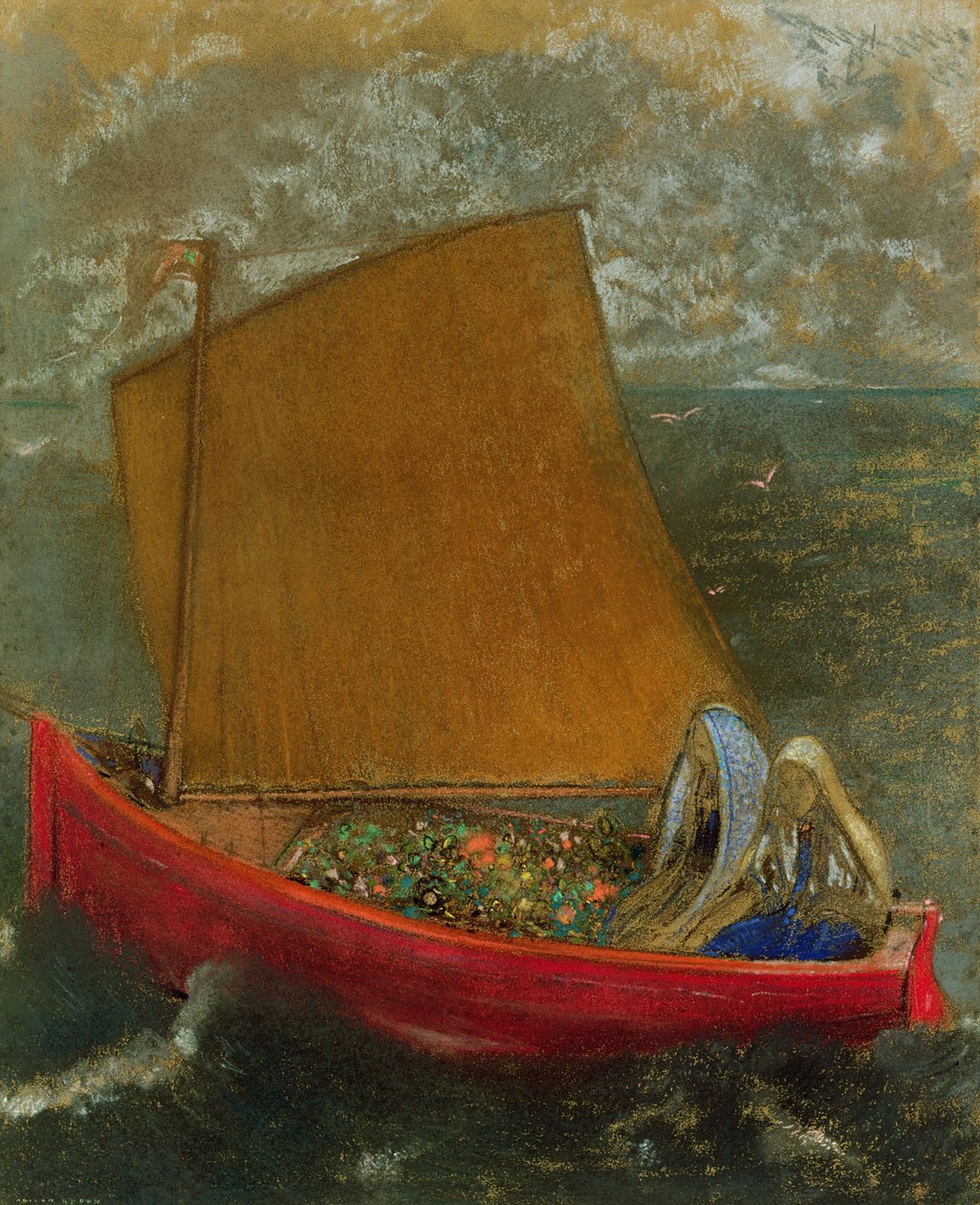 Keltainen purje, n. 1905 (pastelli paperille) tekijältä Odilon Redon