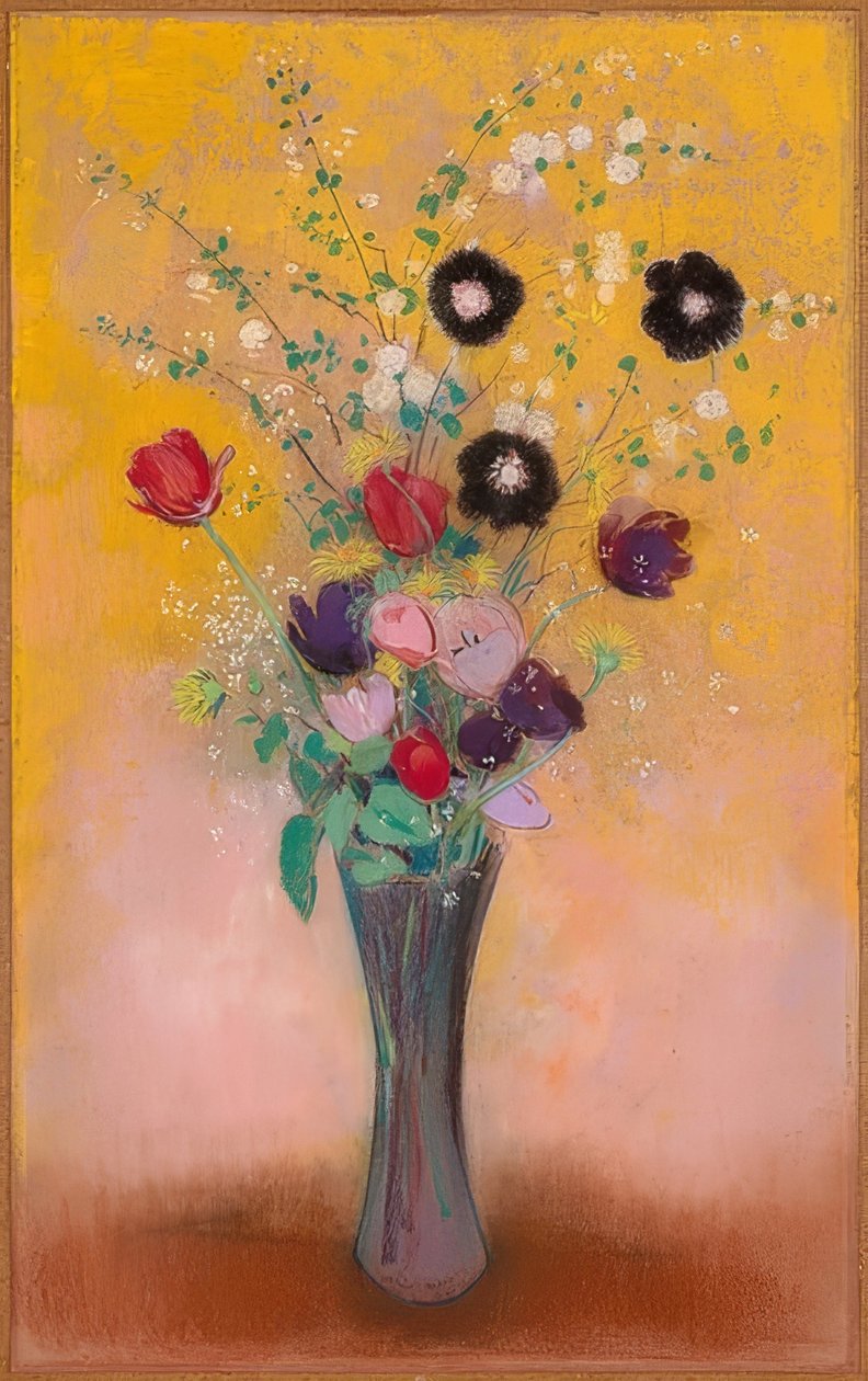 Maljakko kukkien kanssa. 1916 tekijältä Odilon Redon