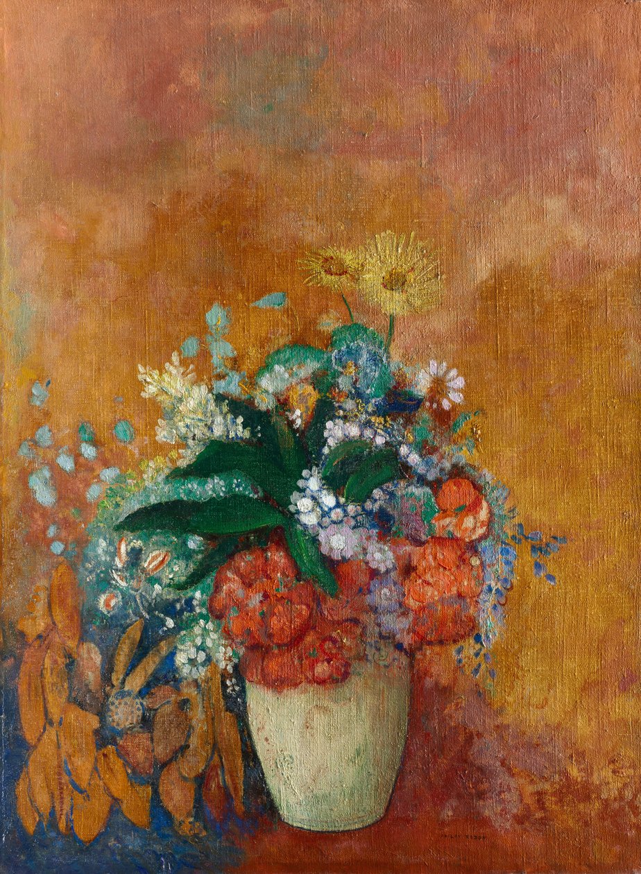 Kukkamaljakko, noin 1905 (öljy kankaalle) tekijältä Odilon Redon
