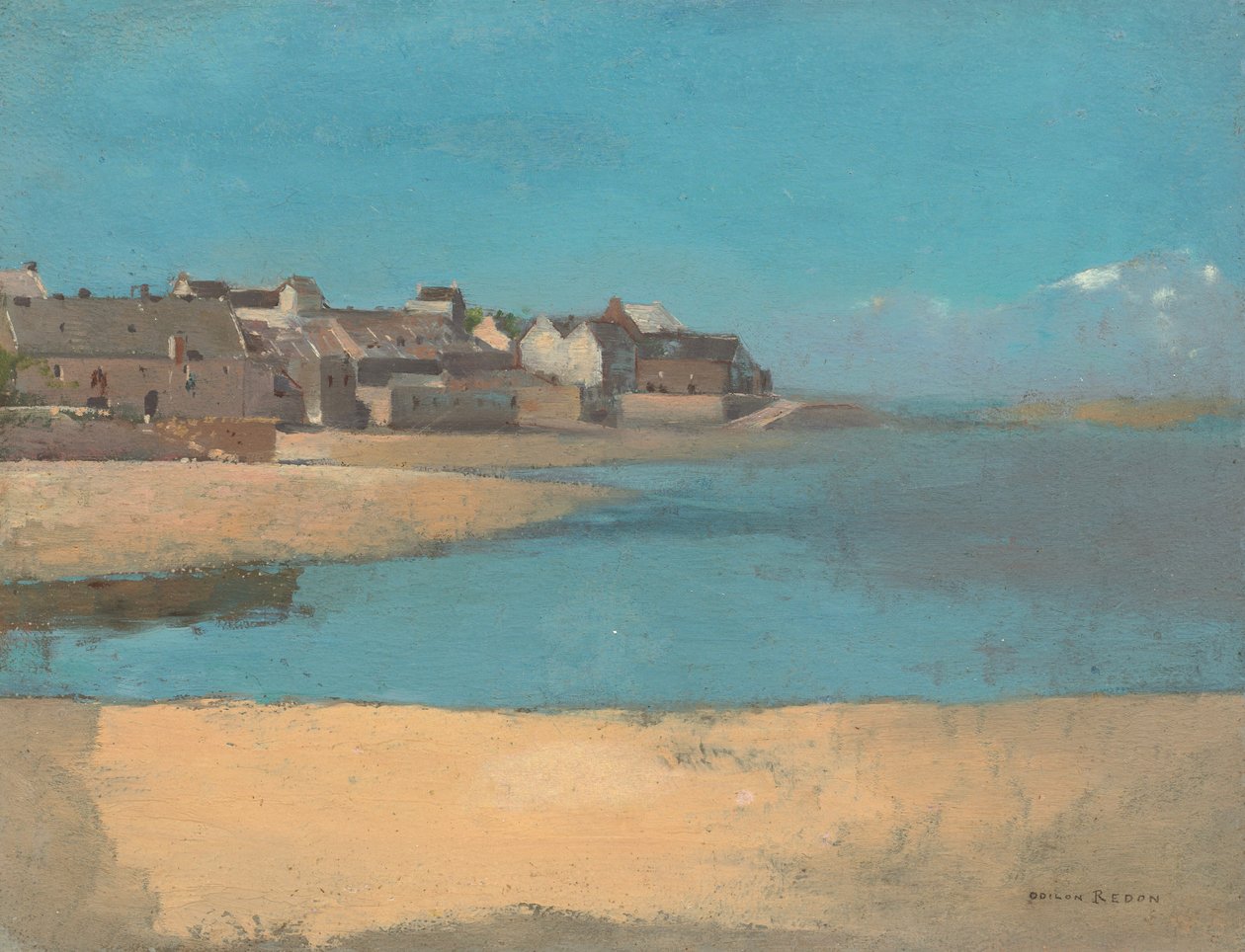 Kylä meren rannalla Bretagnessa, n. 1880. tekijältä Odilon Redon