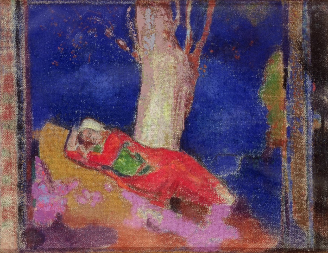 Nainen nukkuu puun alla tekijältä Odilon Redon