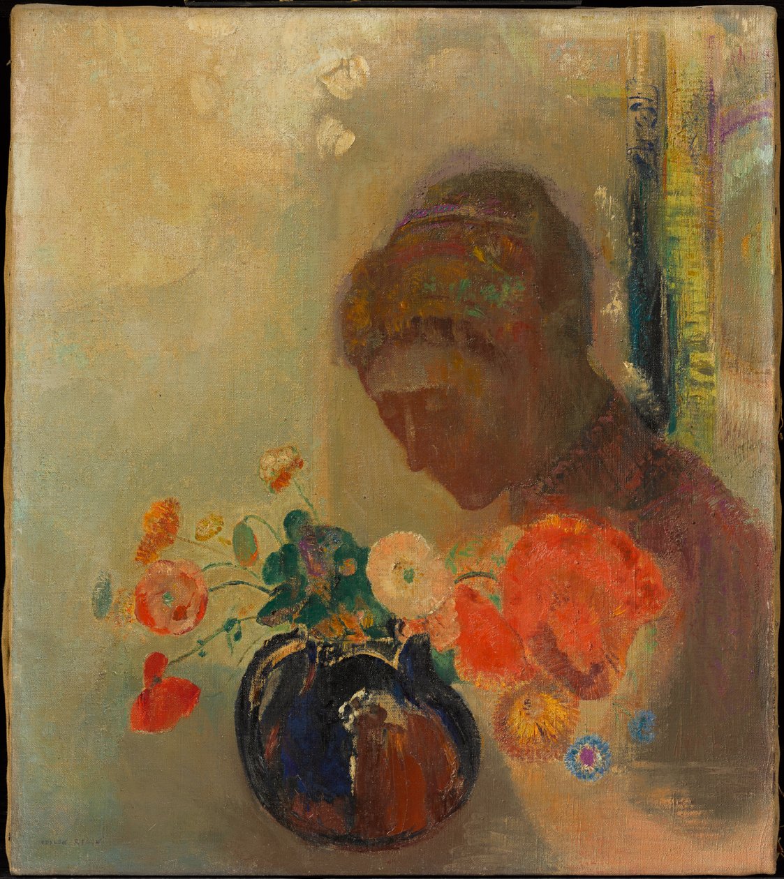 Nainen ja kukkamaljakko tekijältä Odilon Redon