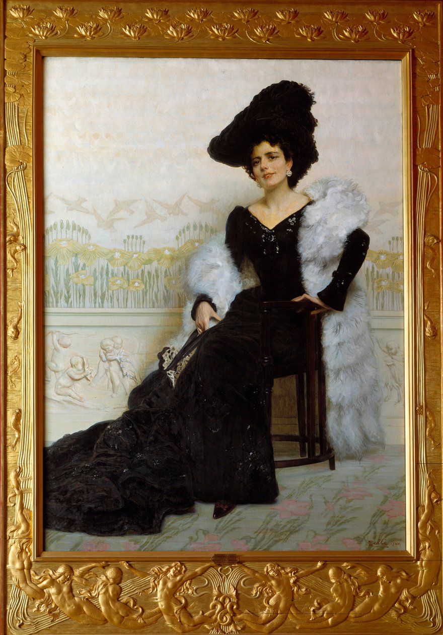 Madame Aglianon muotokuva. Edoardo Gellin (1852-1933) maalaus, It. tekijältä Odoardo Gelli