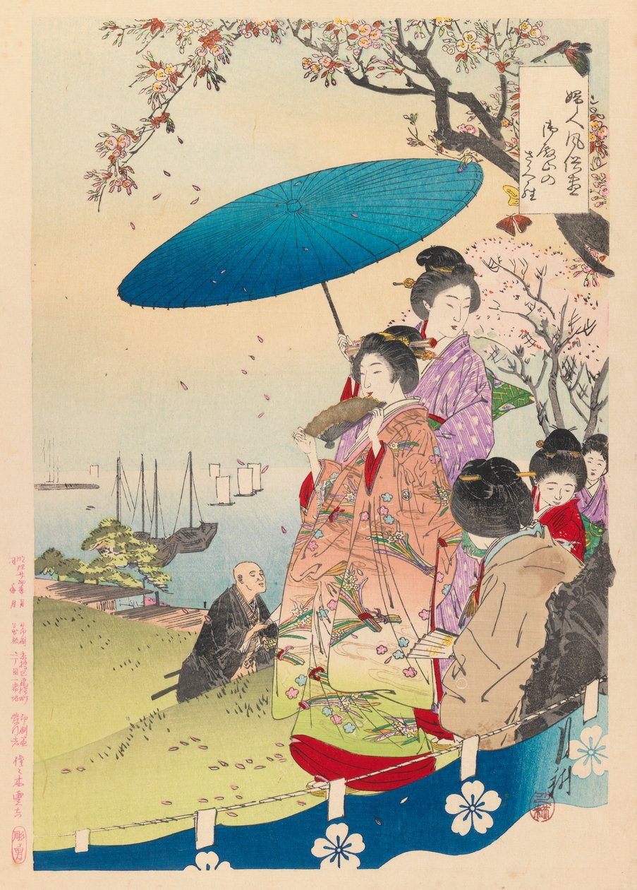 Geisha keväällä, 1892 (puupainatus) tekijältä Ogata Gekko